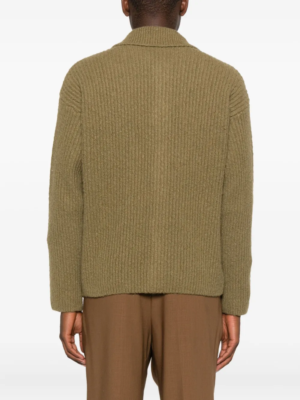 Ami Alexandre Mattiussi Collared Crewneck Sweater Ribbed Texture In Brown