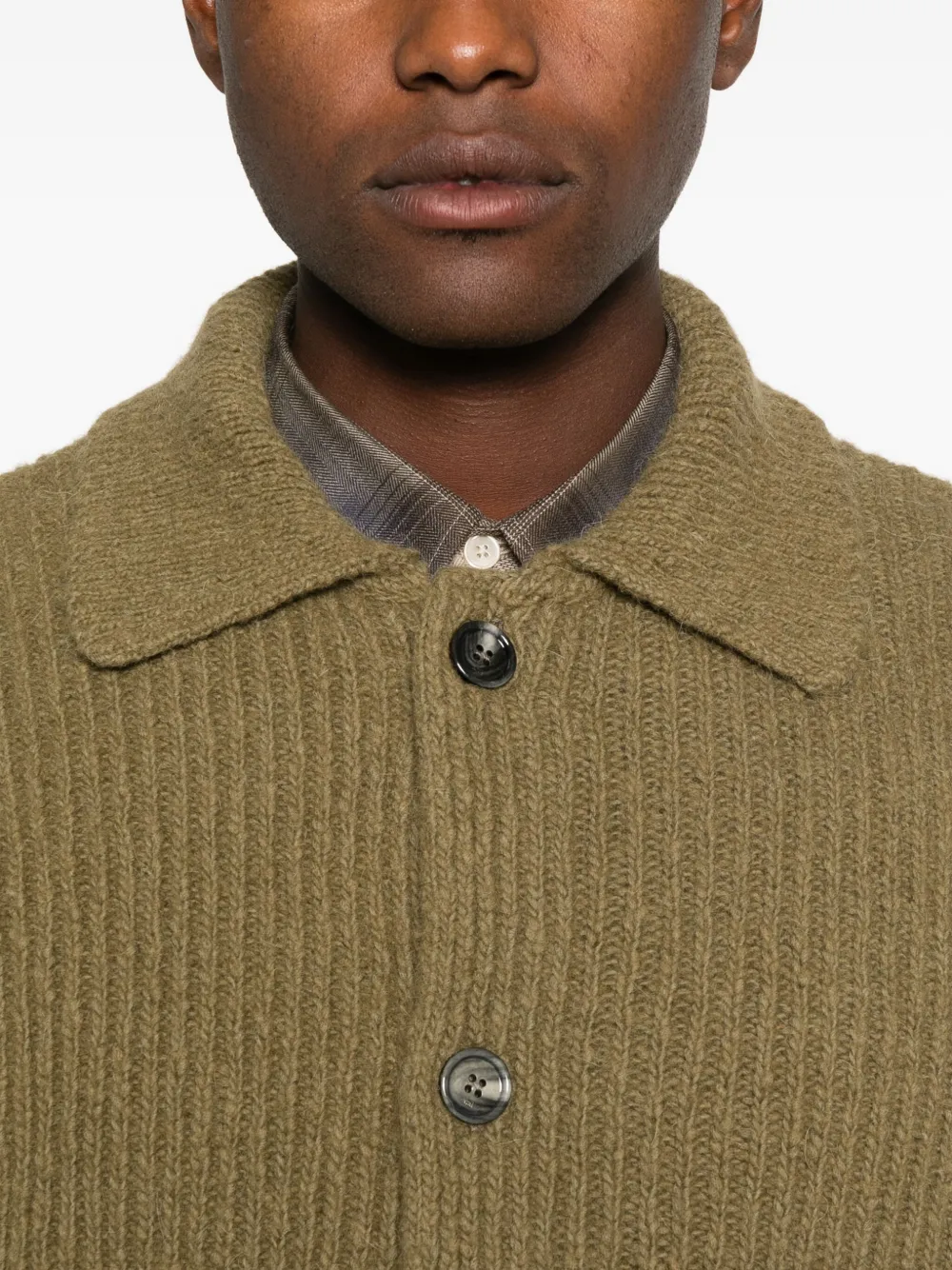 Ami Alexandre Mattiussi Collared Crewneck Sweater Ribbed Texture In Brown