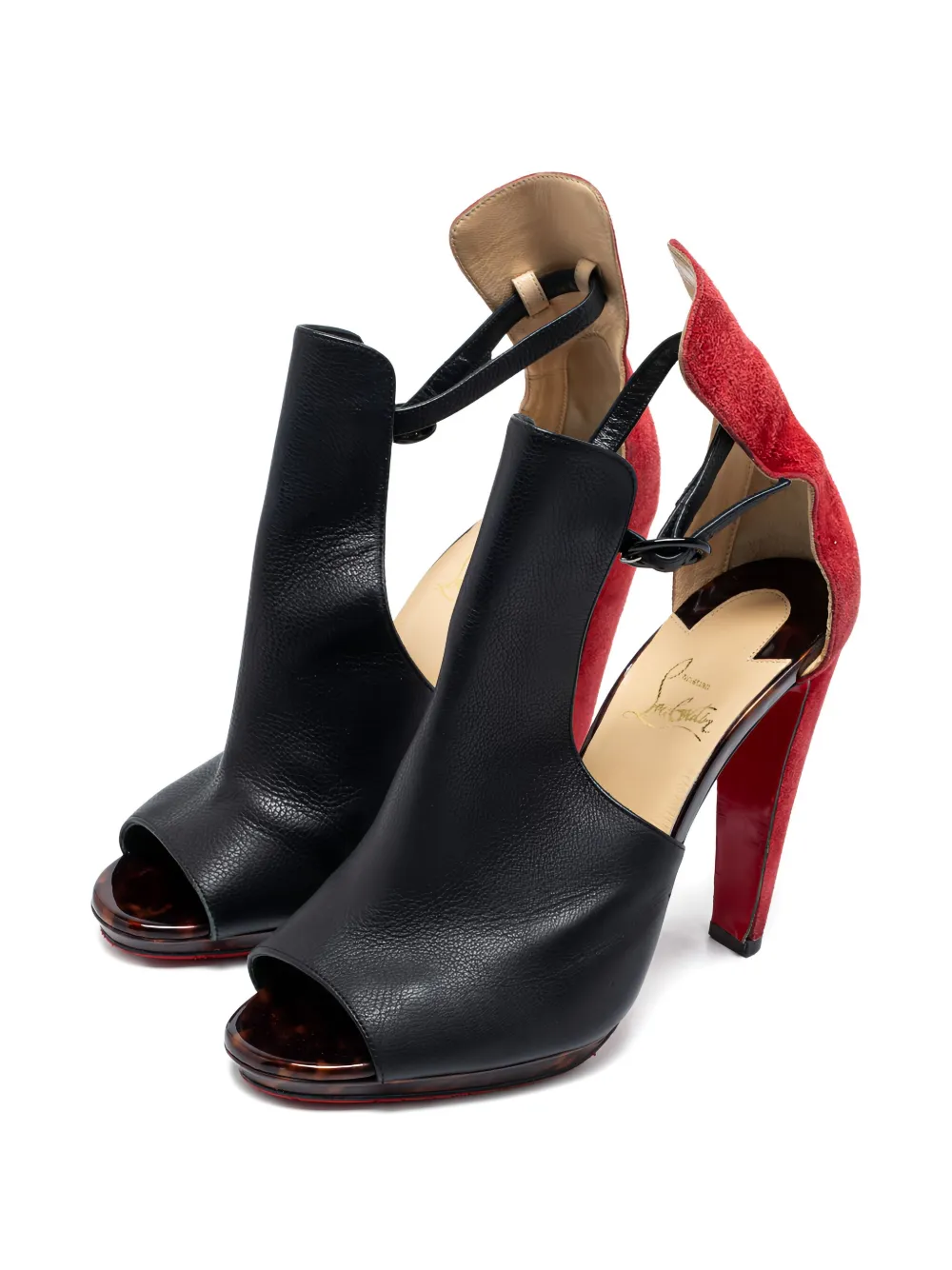 Christian Louboutin Pre-Owned 130 mm leren laarzen met uitgesneden details - Zwart