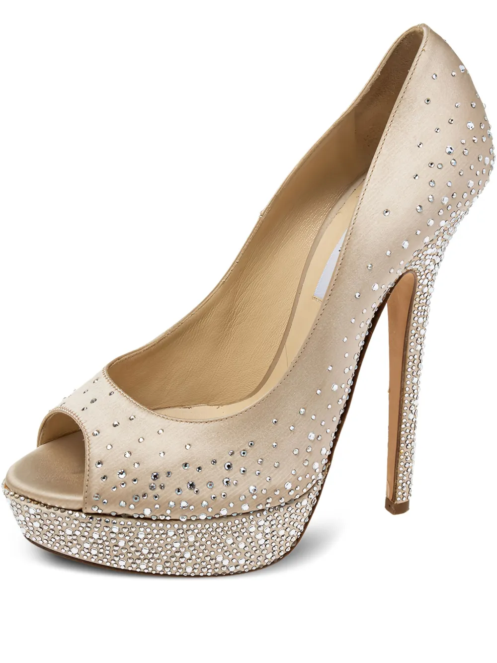 Jimmy Choo Pre-Owned 150 mm Sugar satijnen pumps met open neus - Beige