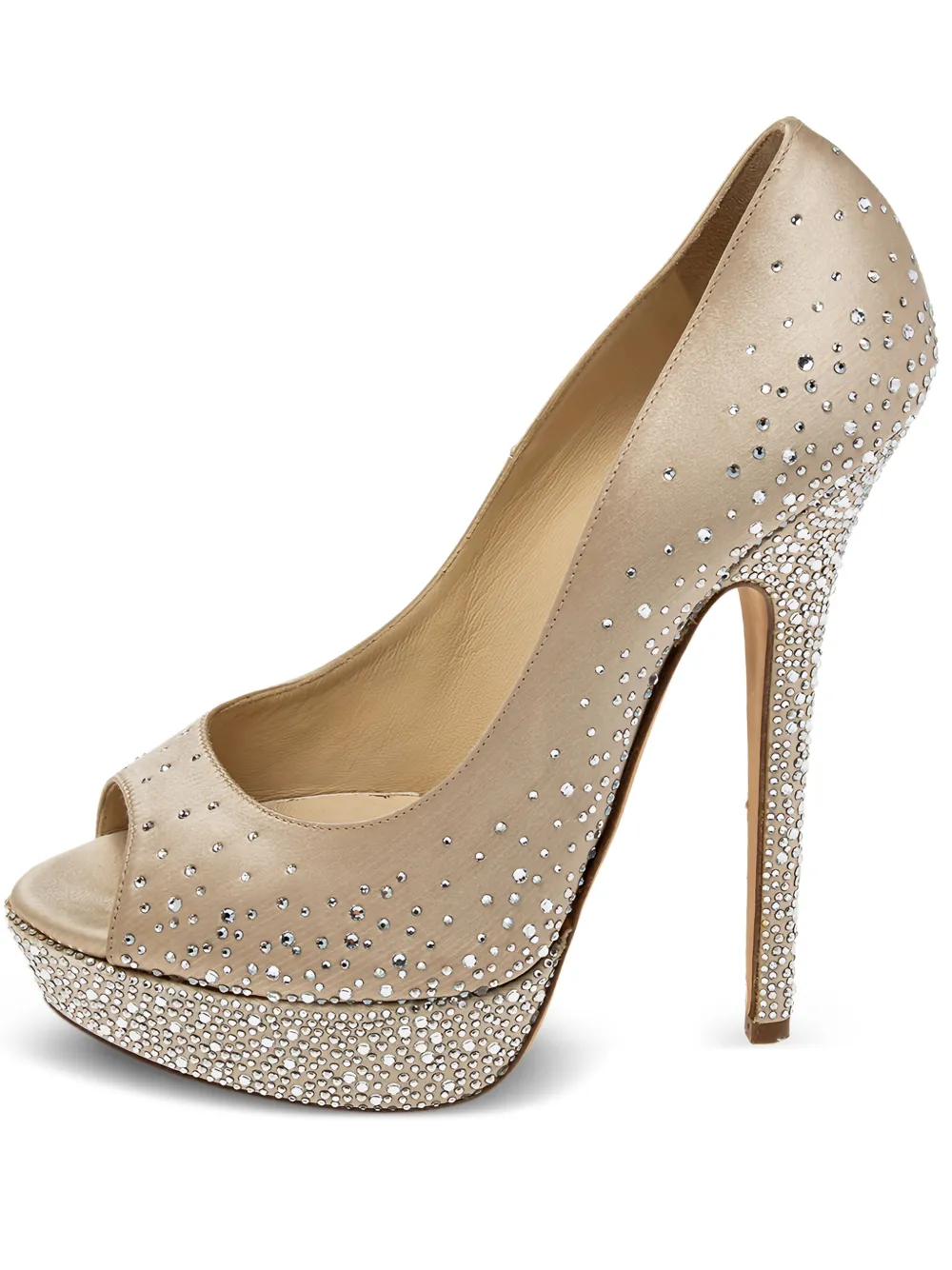 Jimmy Choo Pre-Owned 150mm Sugar satin peep-toe pumps | Neutrals | Image 1