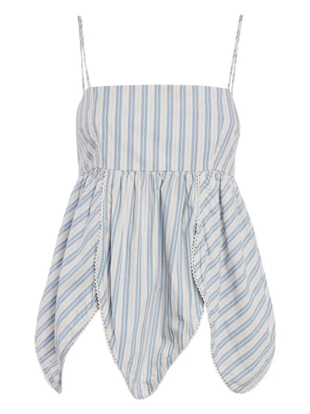 GANNI 2024 pre-owned stripe-pattern asymmetric-hem top | Blue | Image 1
