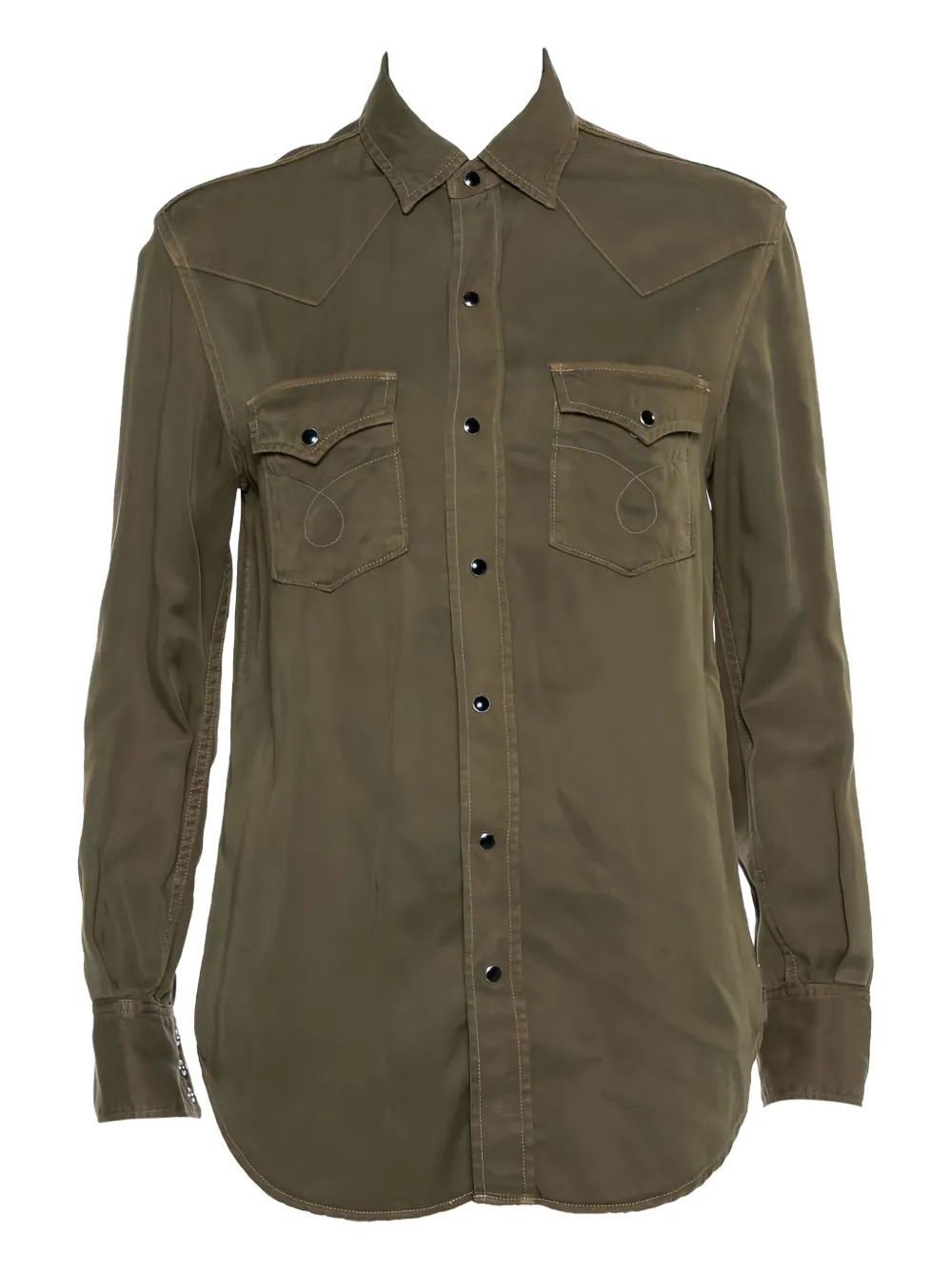 Saint Laurent Pre-Owned lyocell flap-pocket shirt | Green | Image 1