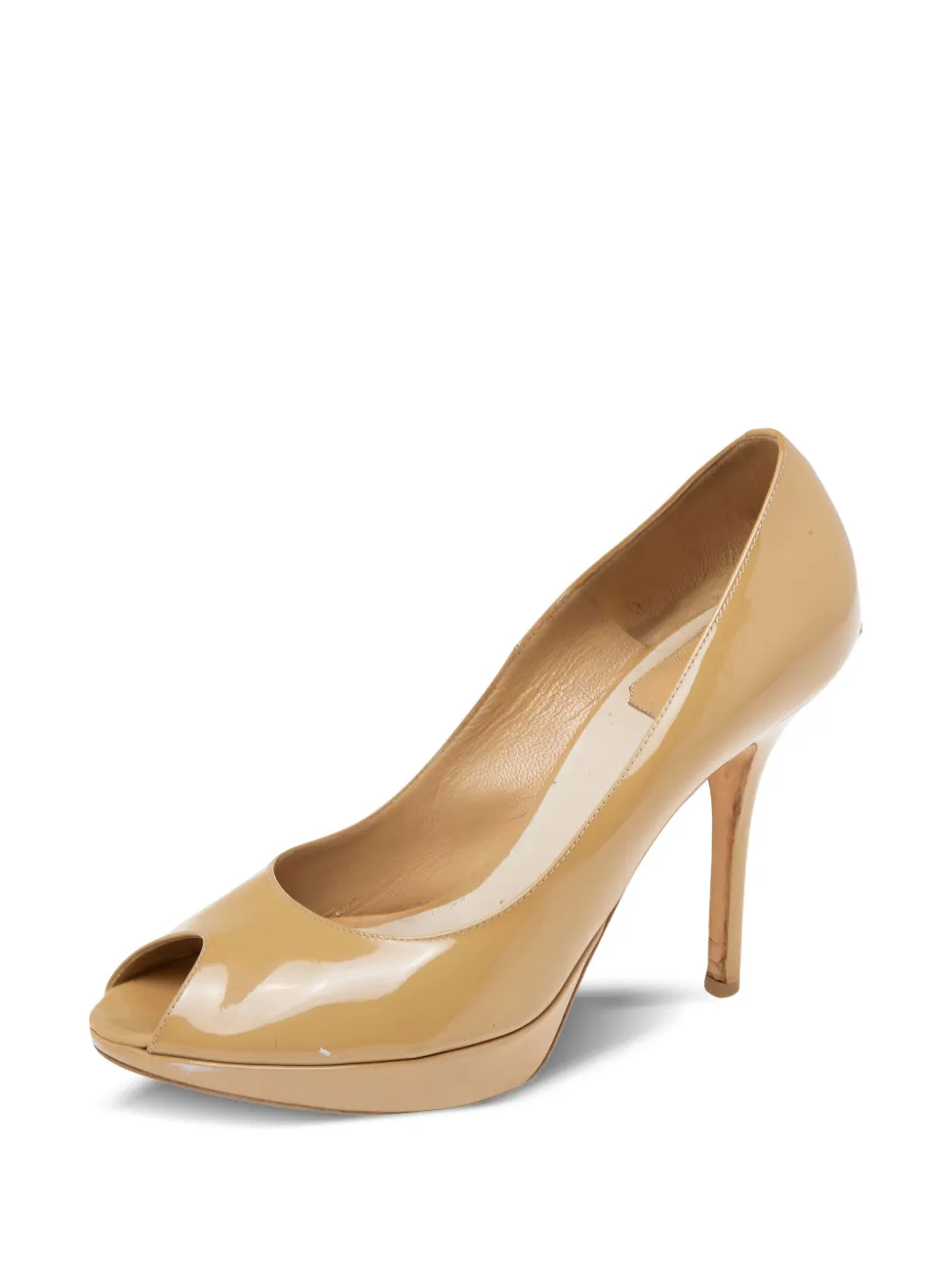 Christian Dior Pre-Owned 105 mm lakleren pumps met open neus - Beige