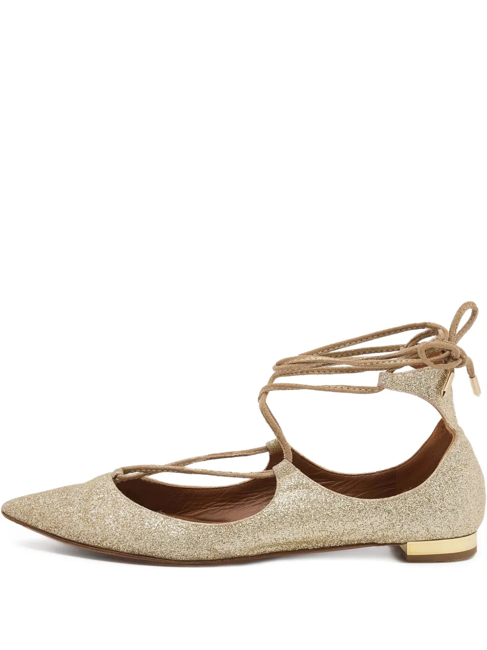 Aquazzura pre-owned glitter-embellished flat pumps | Gold | Image 1