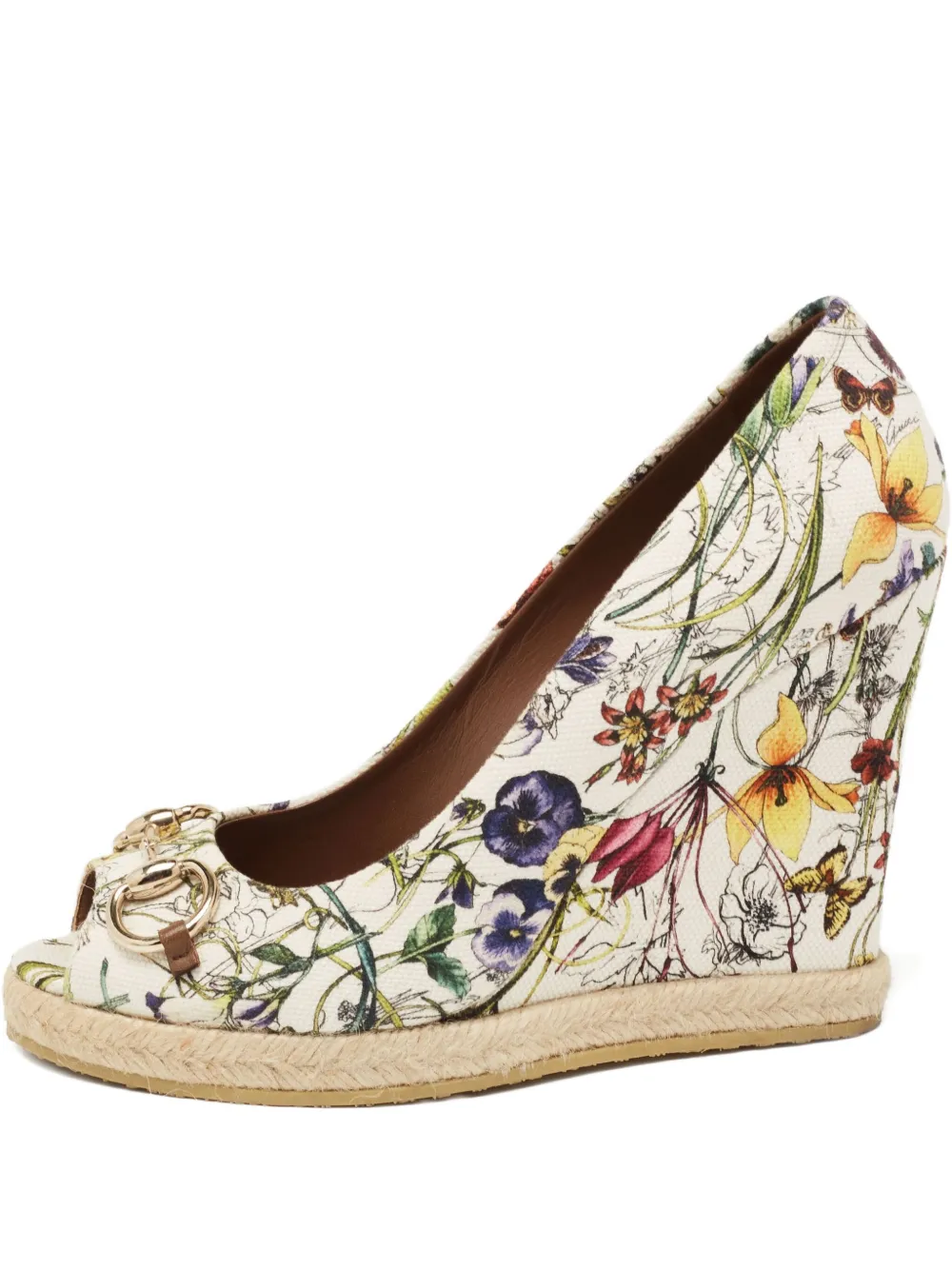 Pre-owned Gucci 110mm Floral-print Horsebit Espadrilles
