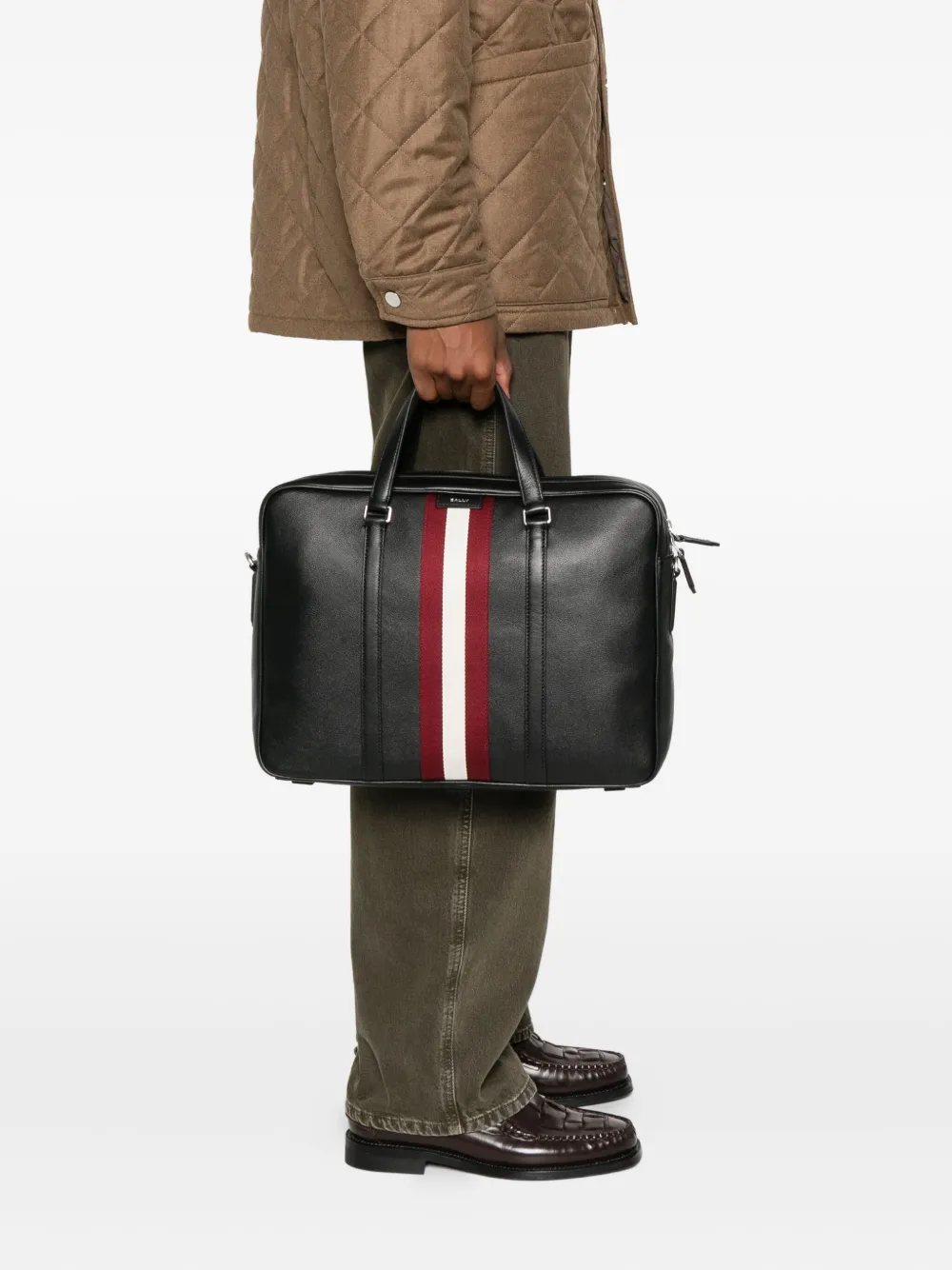Bally stripe-detail briefcase - Zwart