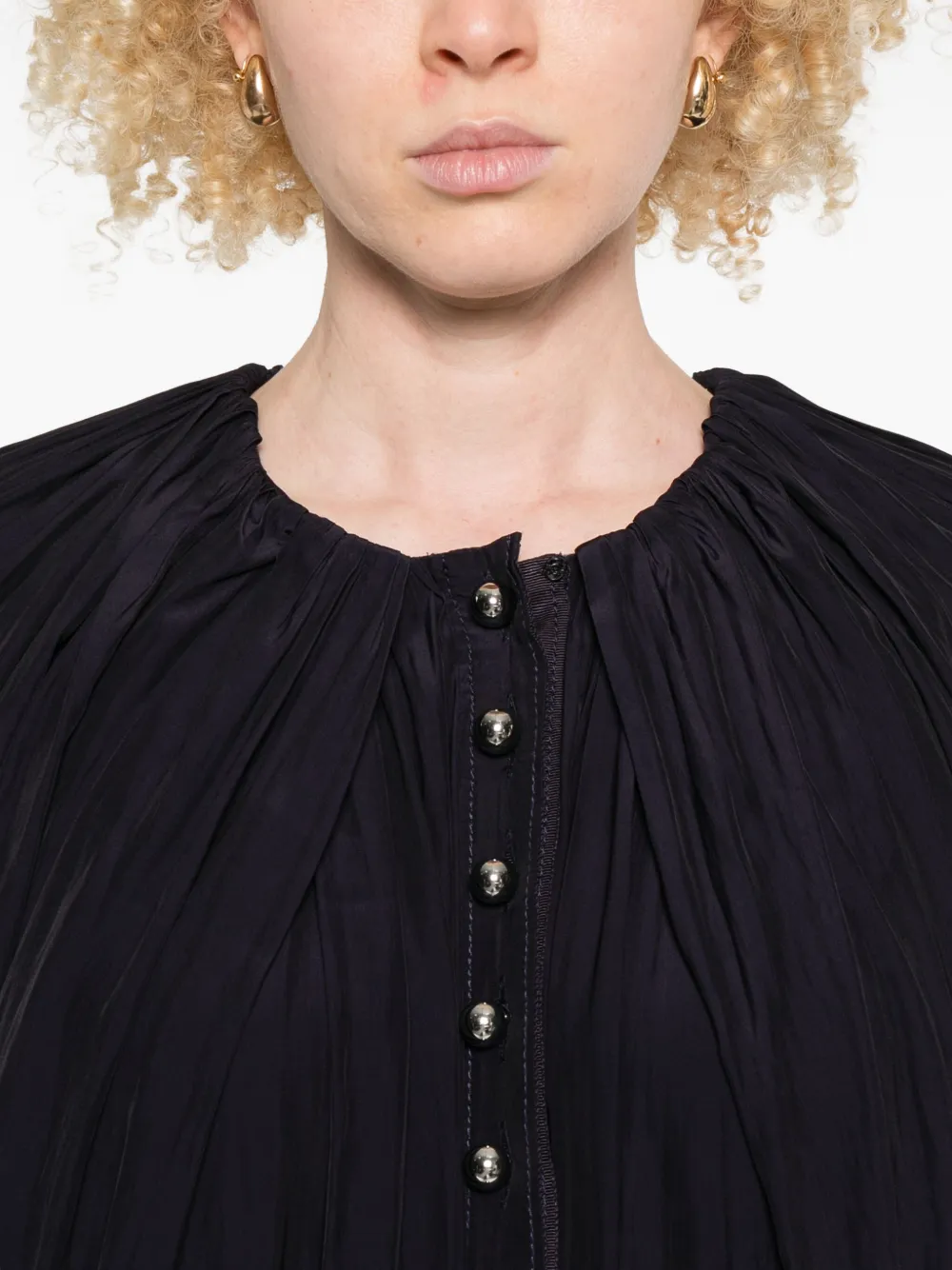 Lanvin Pleated Button-front Mini Dress In Gray