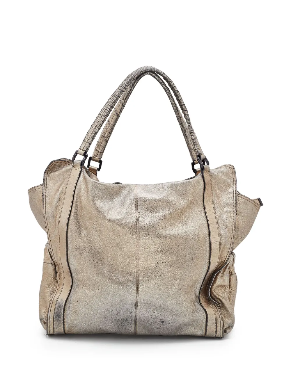 Pre-owned Burberry Warrior Leather Tote Bag In Gold