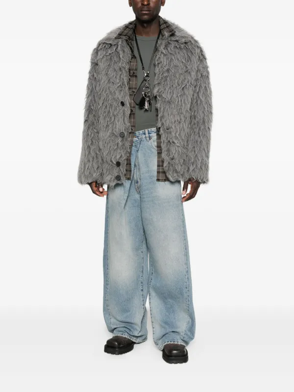 Diesel faux-fur button-fastening Jacket | Grey | FARFETCH ZA