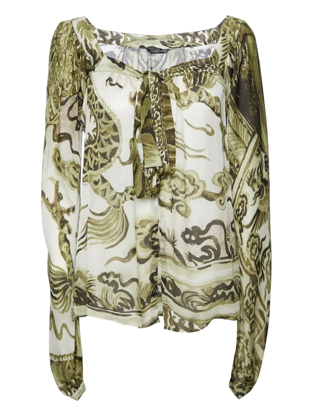 pre-owned abstract-print tie-front blouse