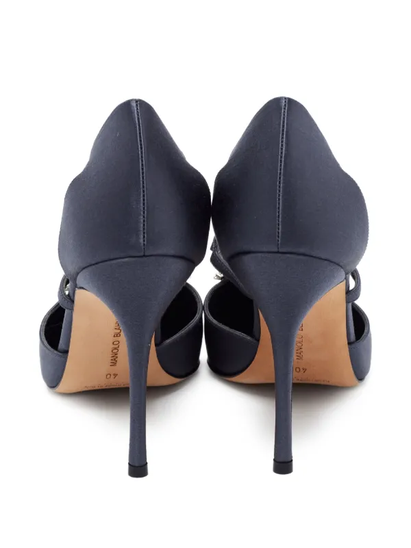 MANOLO BLAHNIK ファー付きミュール 37.5 Manolo Blahnik pre-owned 110mm Lala crystal-embellished