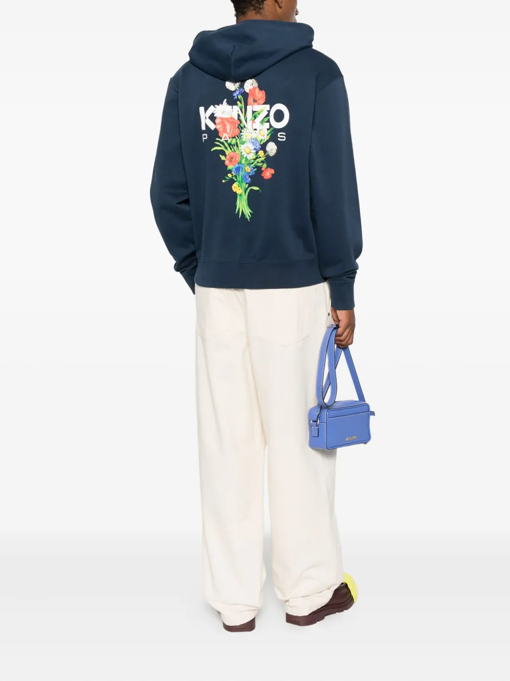 Kenzo floral-embroidered zip-up hoodie Blauw