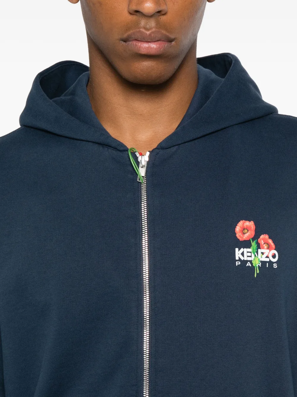 Kenzo floral-embroidered zip-up hoodie Blauw