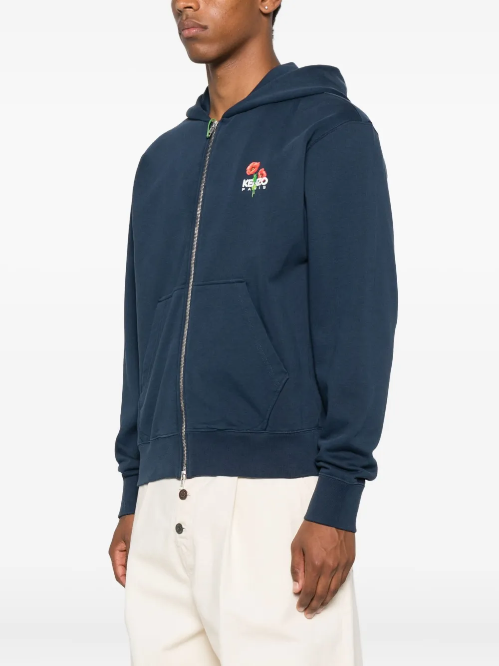 Kenzo floral-embroidered zip-up hoodie Blauw