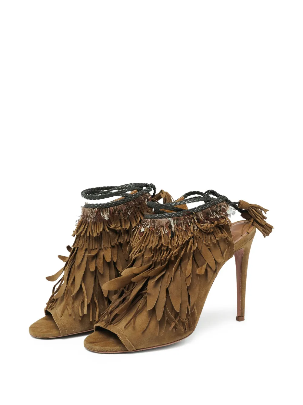 Aquazzura Pre-owned 110 mm Pocahontas sandalen met franje - Groen