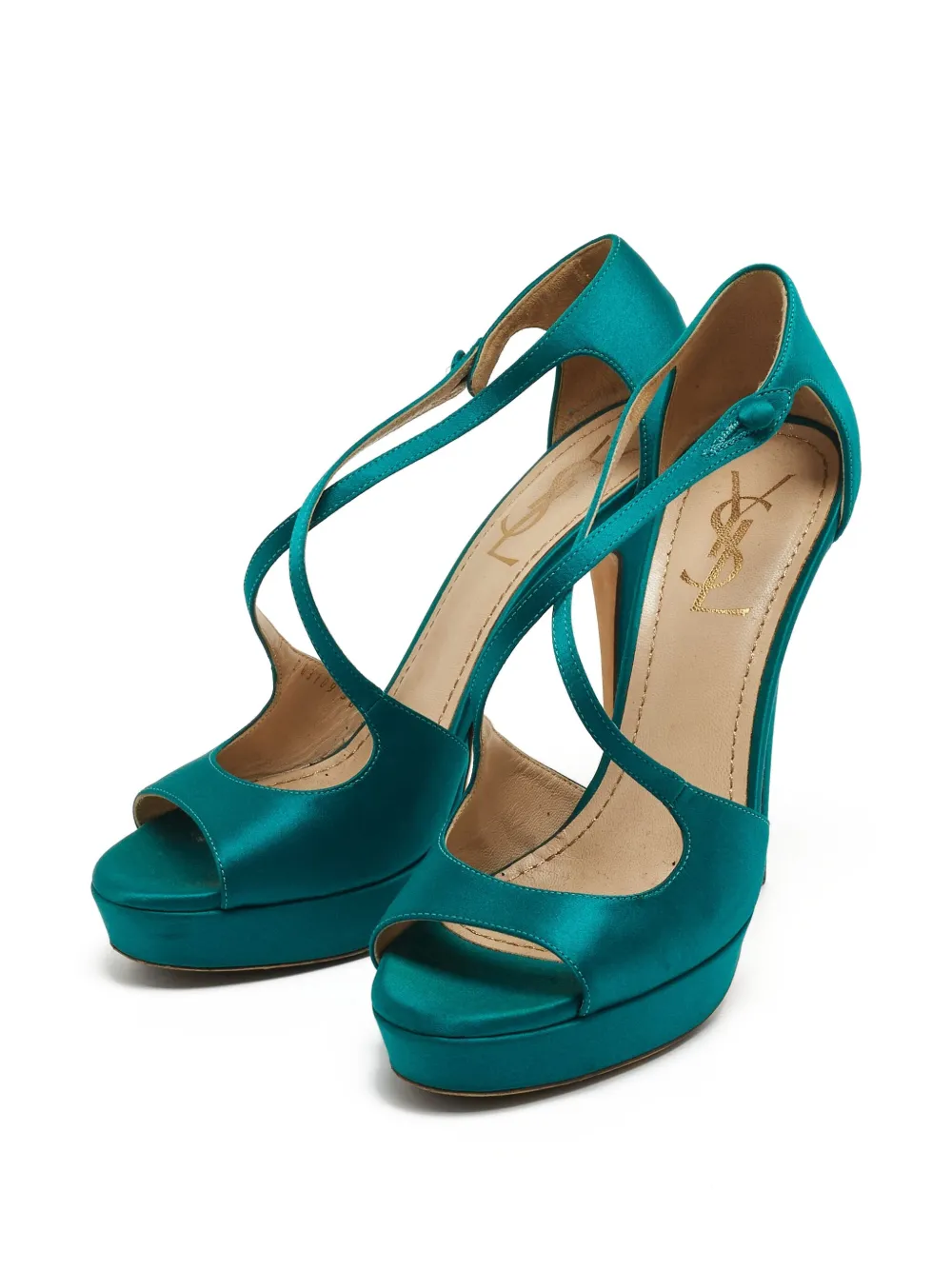 Saint Laurent Pre-Owned 130mm satin platform sandals | Image 2