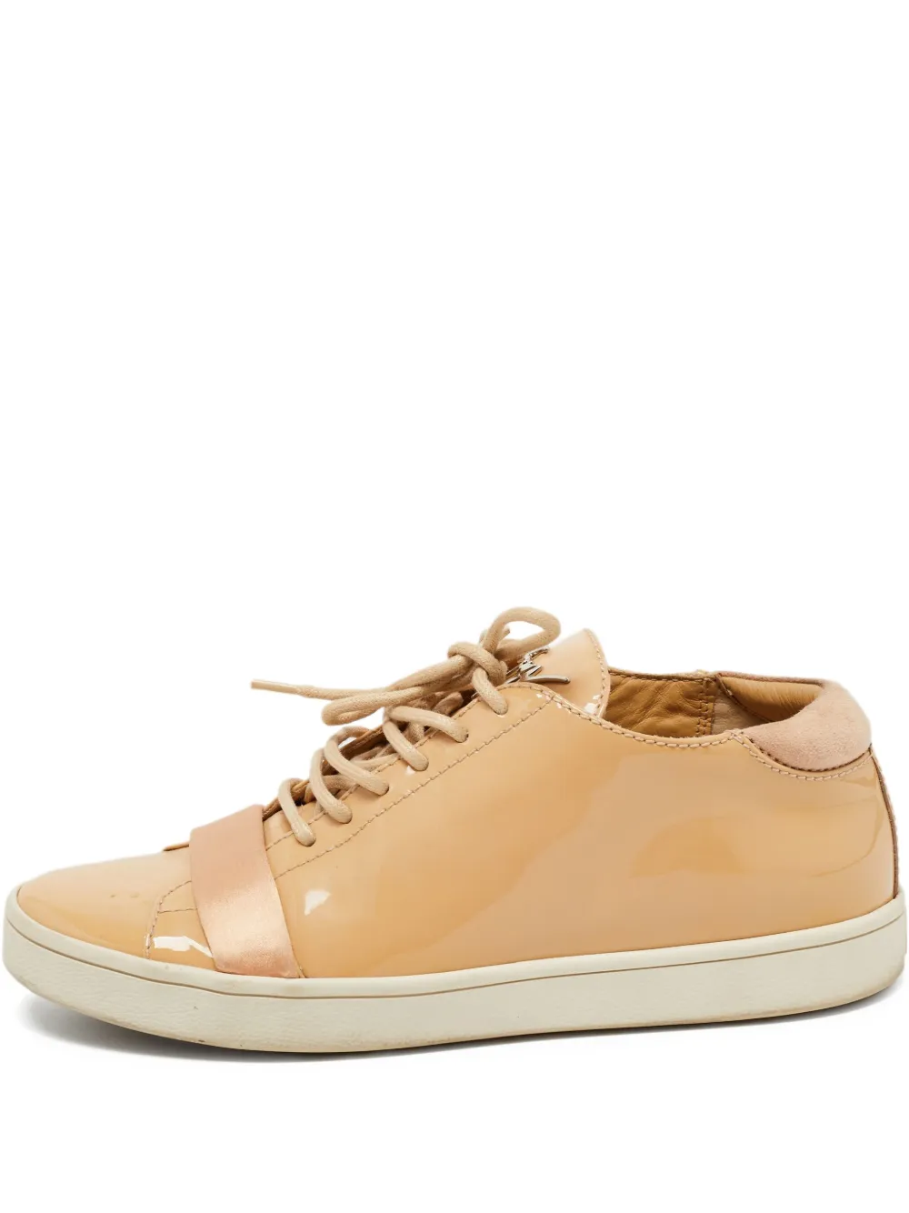 pre-owned patent leather lace-up sneakers