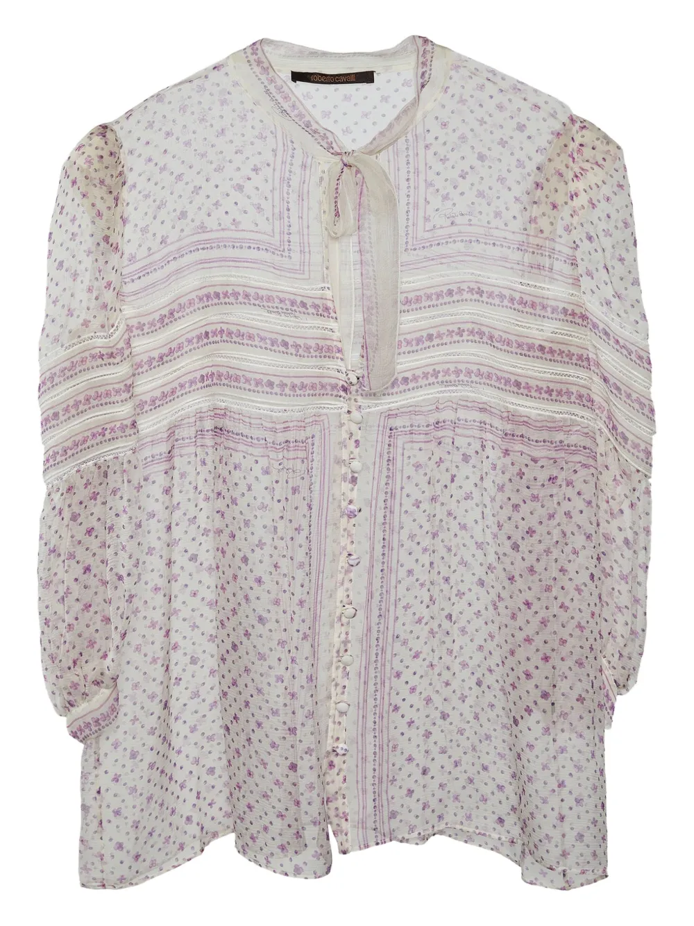 floral-print button-up blouse