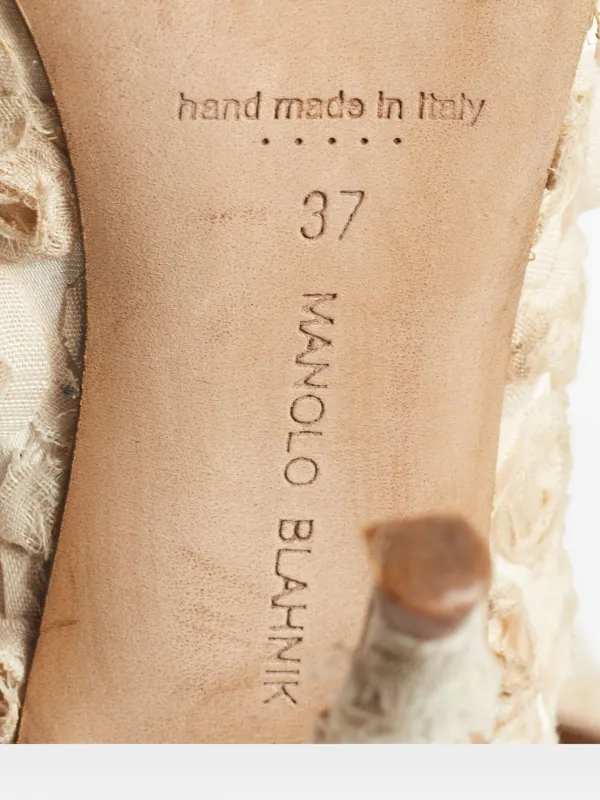Manolo Blahnik ブラウン 37 Manolo Blahnik - Luce Brown Leather T-Strap Sandal, 50mm
