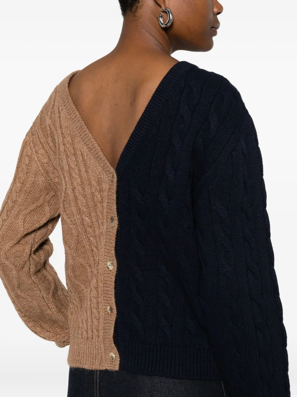 Moschino Cable Knit Long Sleeve V Back Sweater In Neutral