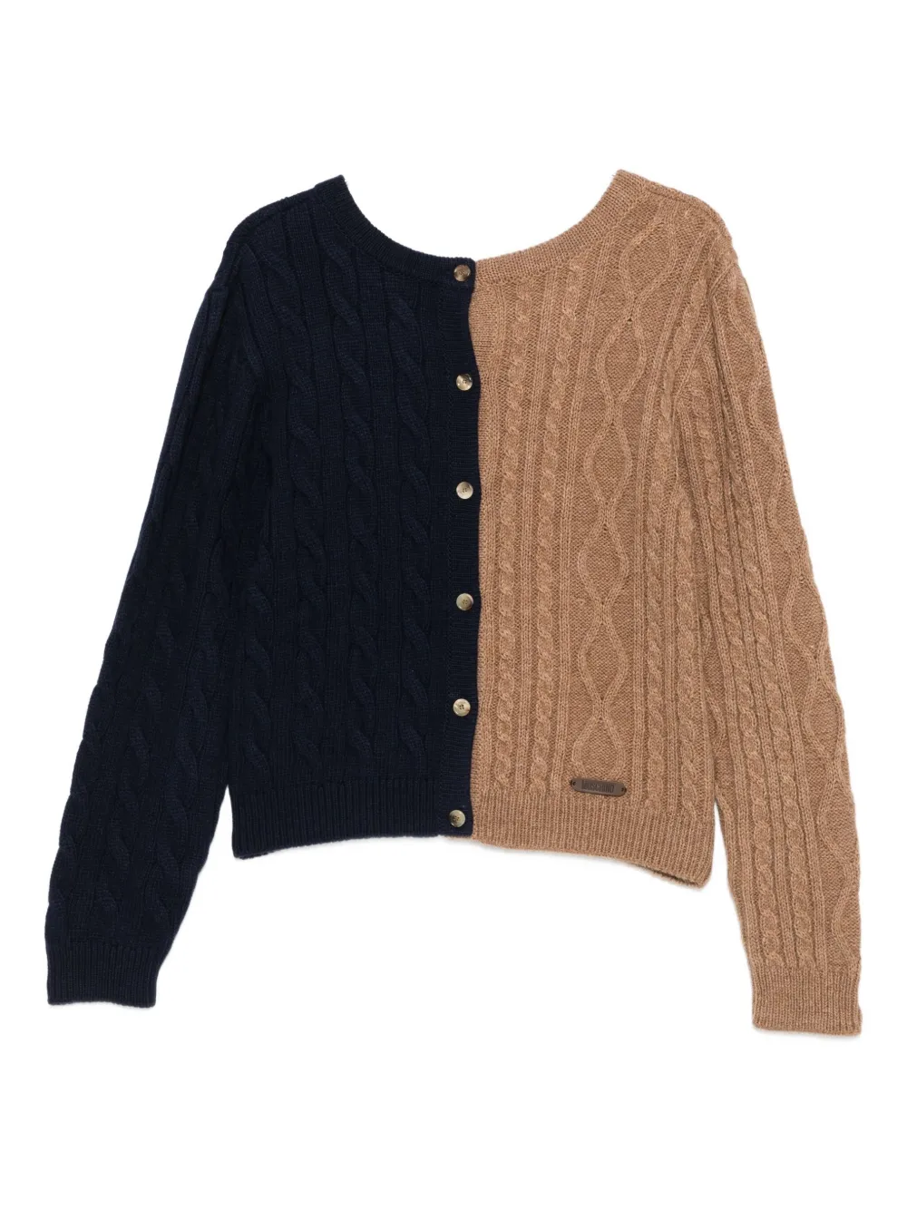 Moschino Cable Knit Long Sleeve V Back Sweater In Neutral