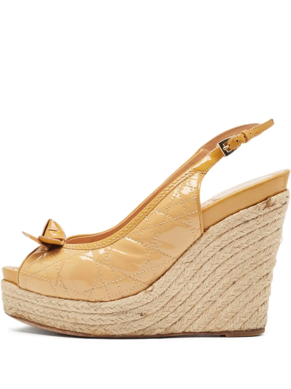 Pre-owned Dior Cannage Bow Wedge Espadrilles Sandals