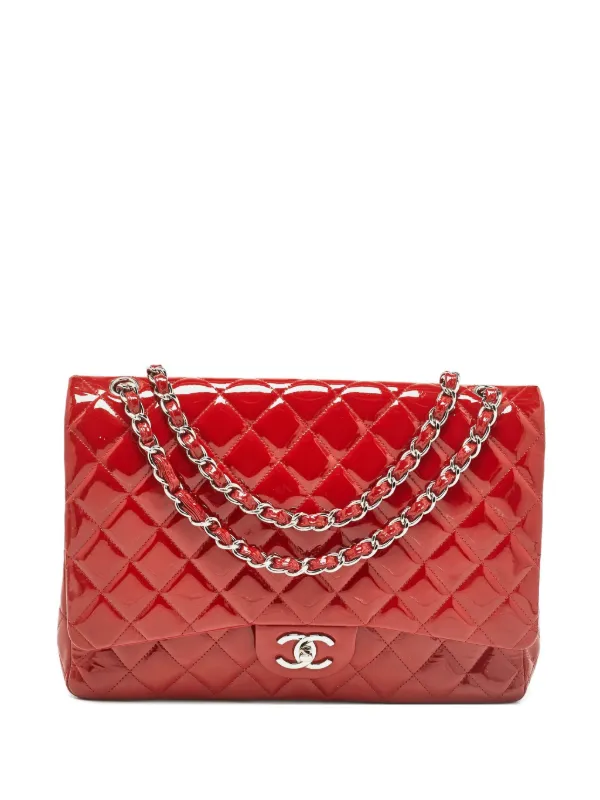 CHANEL Pre-Owned 2010-2011 Maxi Double Flap Shoulder Bag | Red