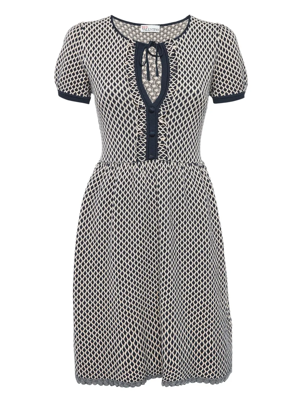 Valentino Pre-Owned geometric-pattern puff-sleeve dress | Black | Image 1