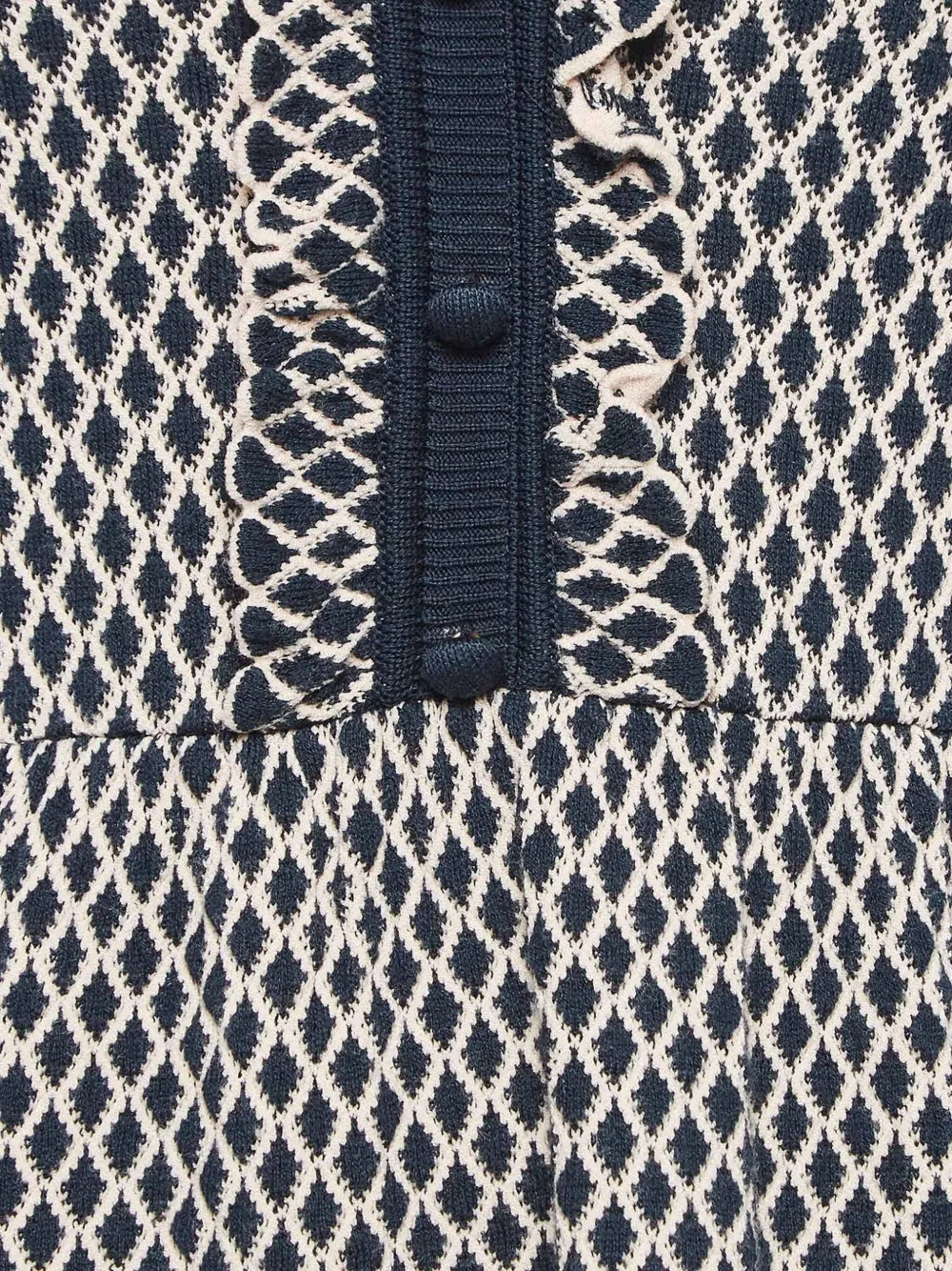 Pre-owned Valentino Geometric-pattern Puff-sleeve Dress In Black