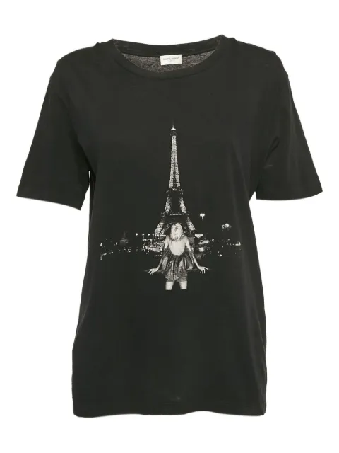 Saint Laurent Pre-Owned Eiffel Tower-print cotton T-Shirt