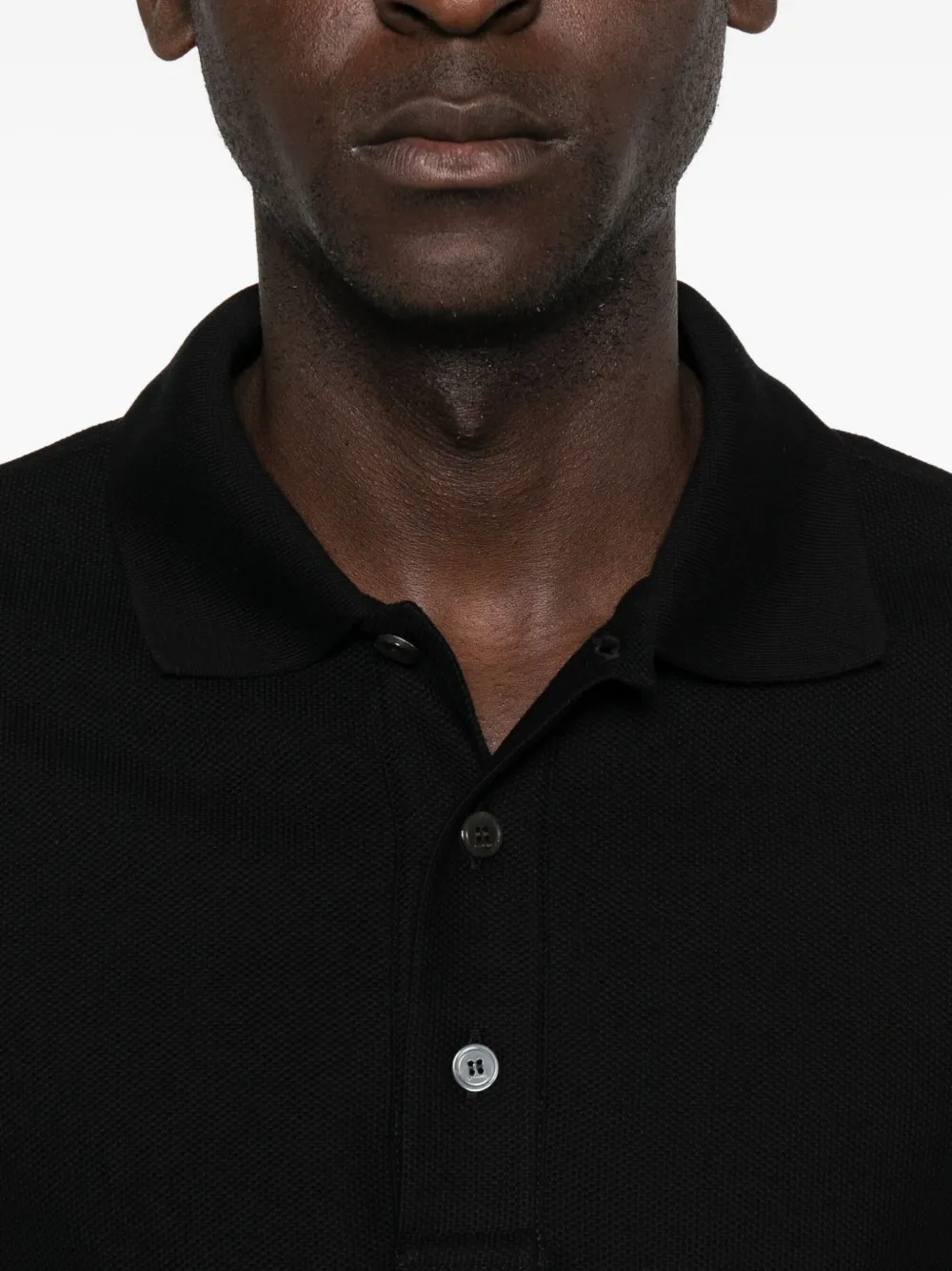 Lanvin Short Sleeve Polo Shirt With Ribbed Collar In Black
