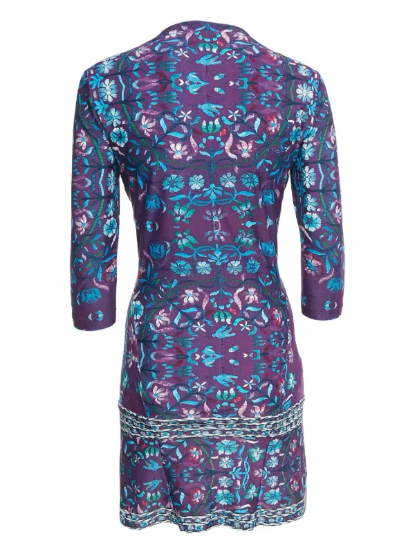 Roberto Cavalli Floral-print Three-quarter Sleeve Dress - Purple