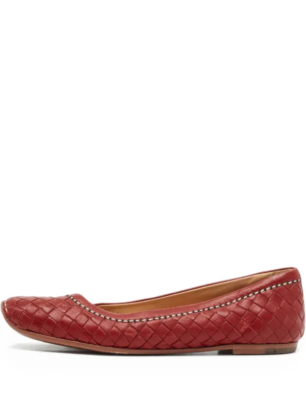 Bottega Veneta Pre-Owned Intrecciato Leather Ballet Flats Red