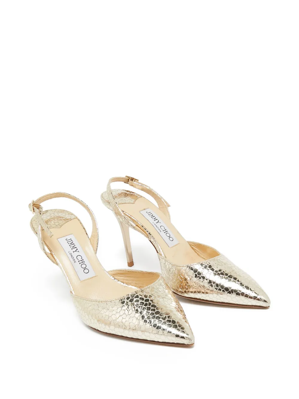 Jimmy Choo Pre-Owned 100mm metallic snakeskin-effect slingback heels | Image 2