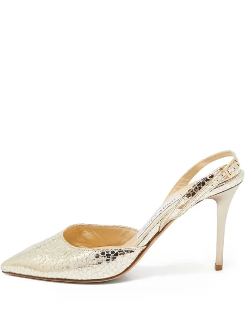 Jimmy Choo Pre-Owned 100mm metallic snakeskin-effect slingback heels