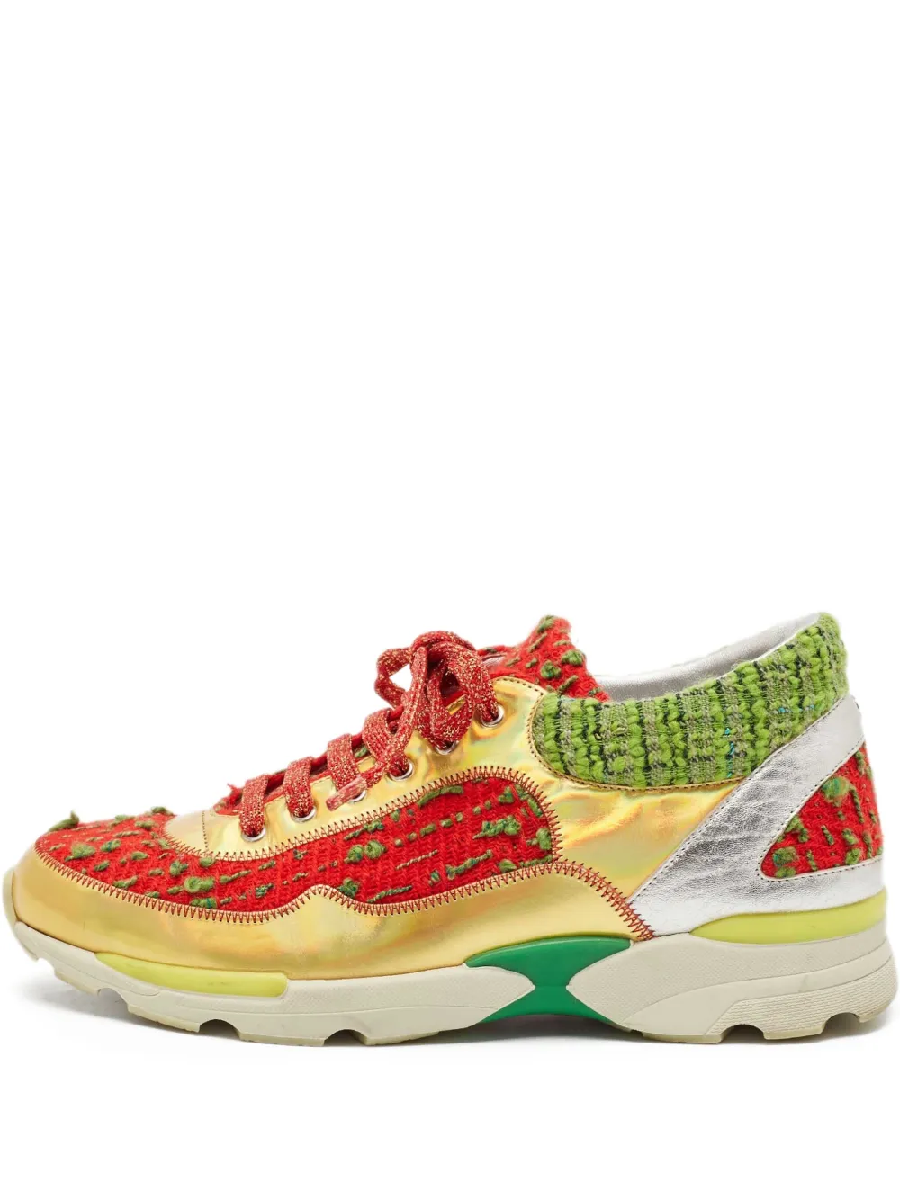 CHANEL Pre-Owned tweed-panelled sneakers | Gold | Image 1