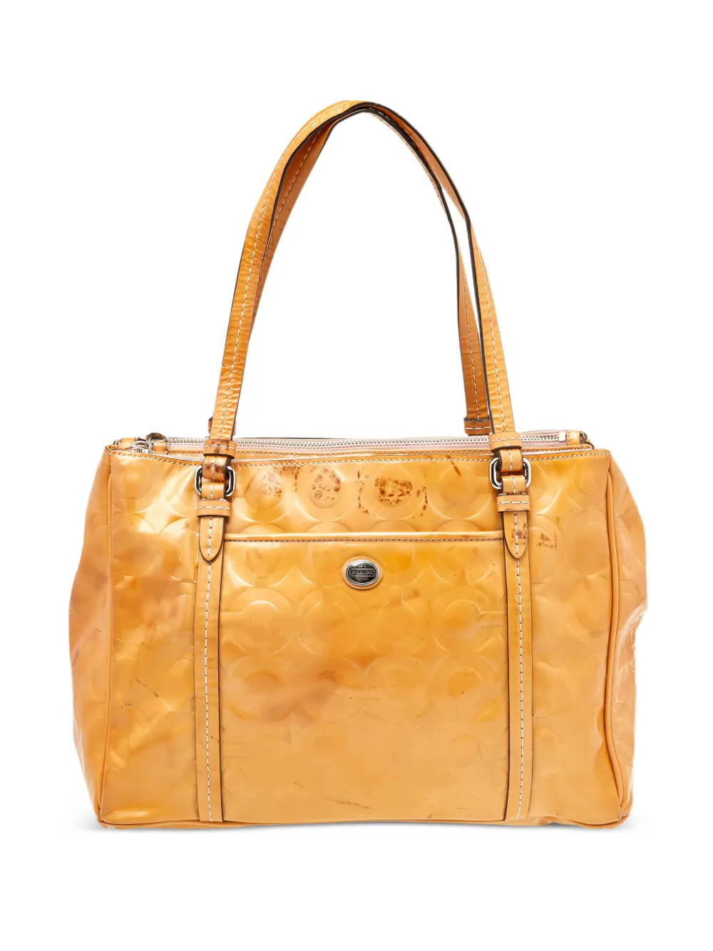 Pre-owned Coach Vintage Peyton Op Art Debossed Leather Tote Bag