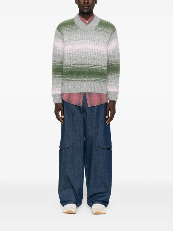 Kenzo Striped v-neck Sweater | Grey | FARFETCH CA