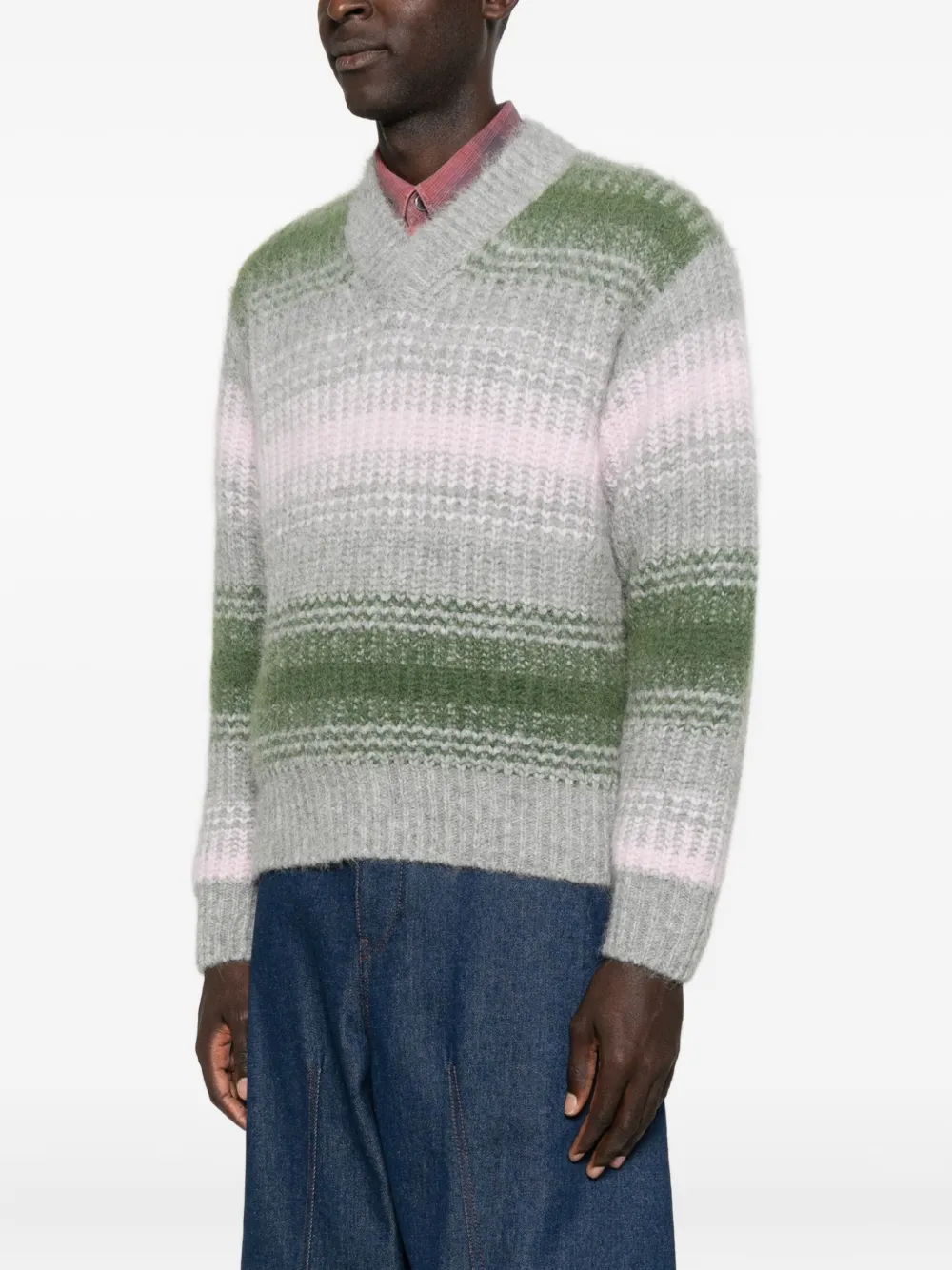 Kenzo Striped V-neck Sweater Long Sleeves In Multi