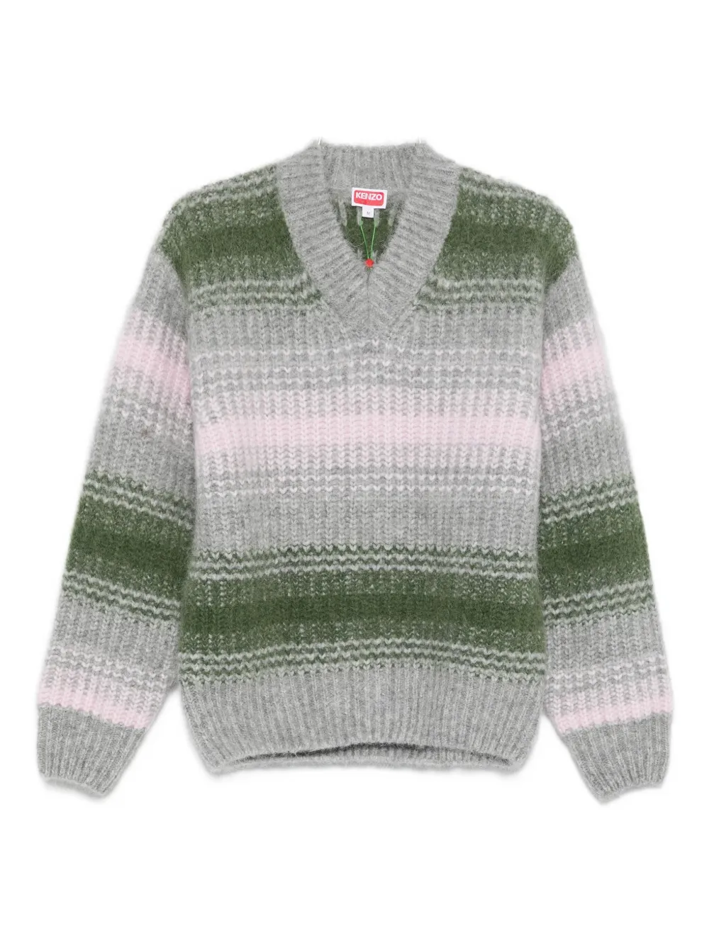 Kenzo Striped V-neck Sweater Long Sleeves In Multi