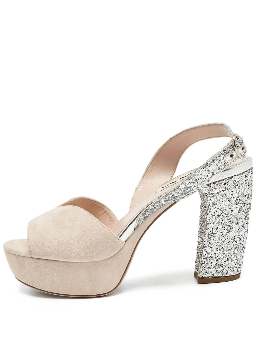 Miu Miu Pre-Owned glitter-embellished platform sandals | Neutrals | Image 1