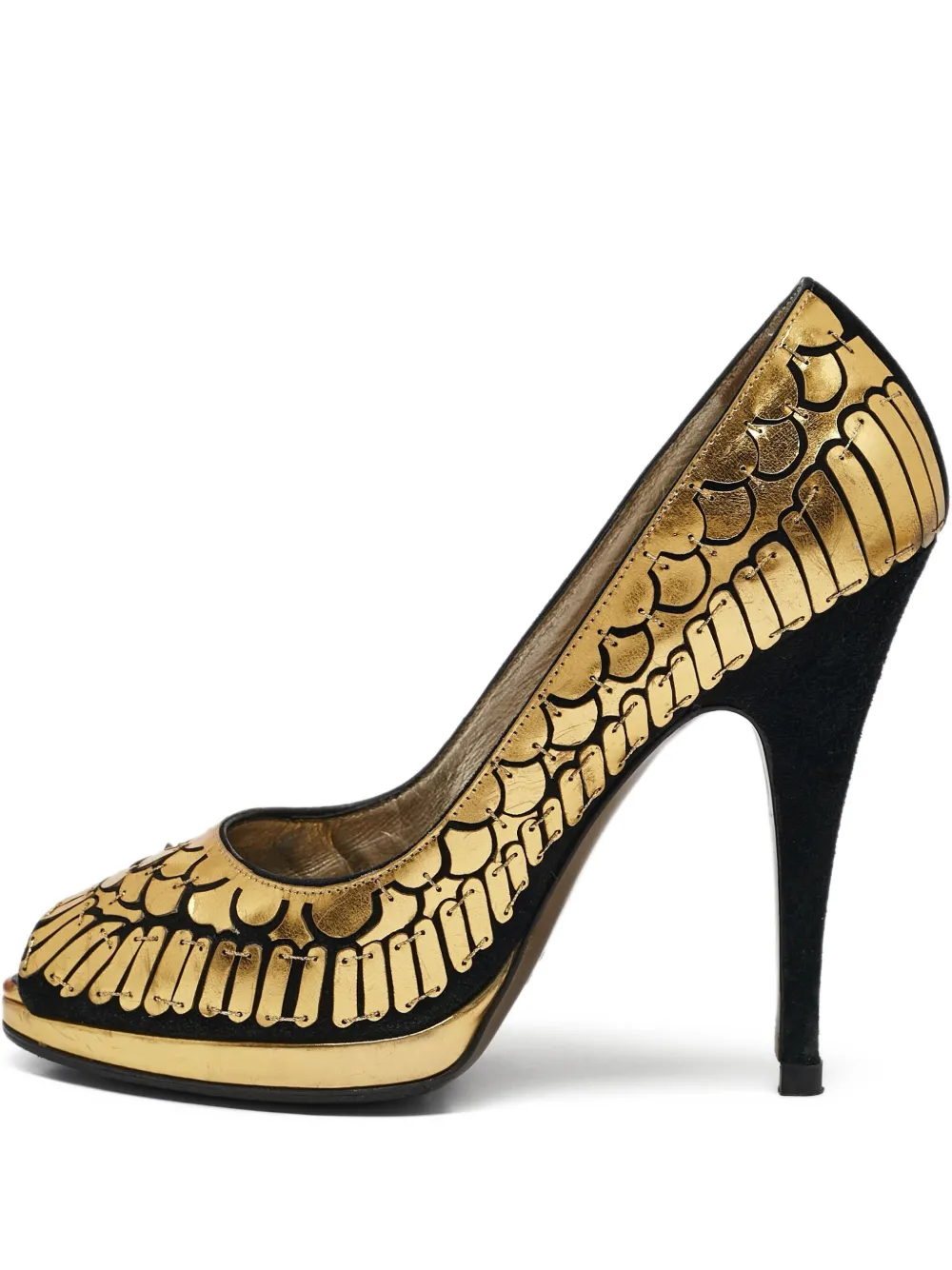 Fish Scale peep-toe platform pumps