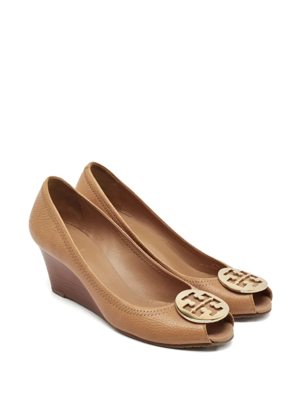 Pre-owned Tory Burch Leather Wedge Peep-toe Shoes