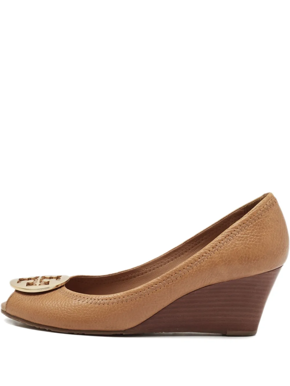 Pre-owned Tory Burch Leather Wedge Peep-toe Shoes