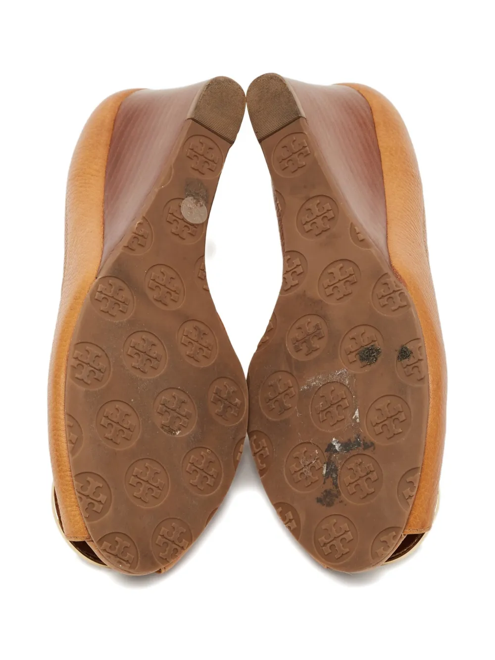 Pre-owned Tory Burch Leather Wedge Peep-toe Shoes