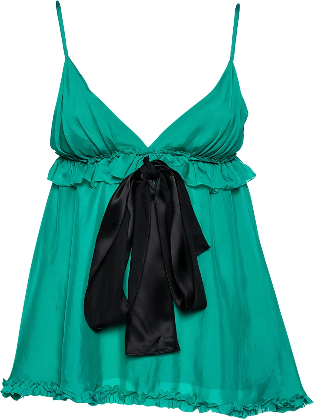 Click to view more detailed imagery on our partner's website Pre-owned Dolce & Gabbana 2024 Ruffled Bow Silk Top In Green