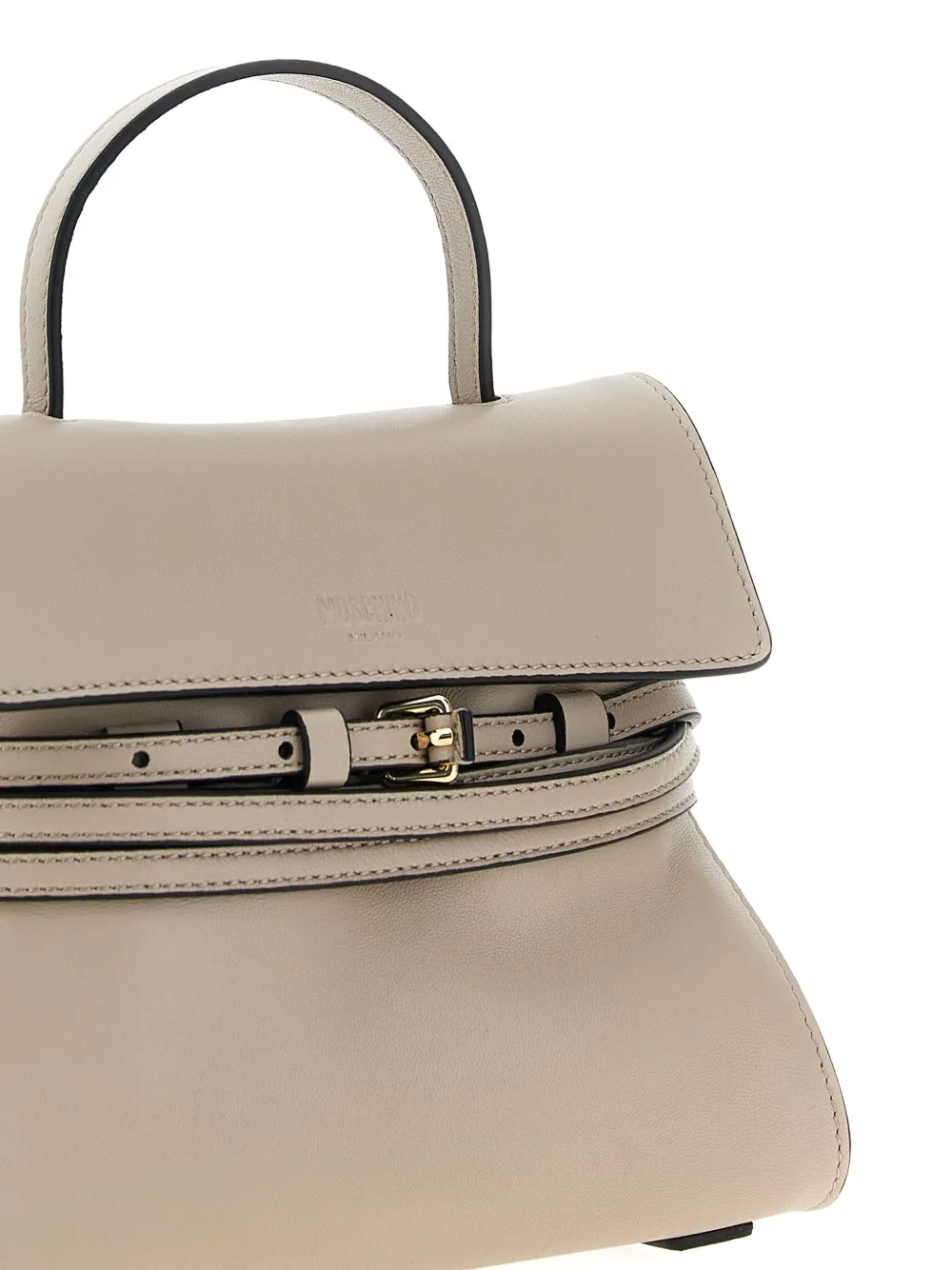Moschino small Tie Me flap-buckle leather bag Grijs