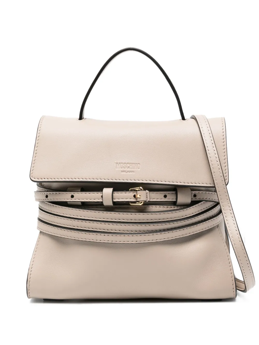 Moschino Kleine Tie Me leren tas met omslag Grijs