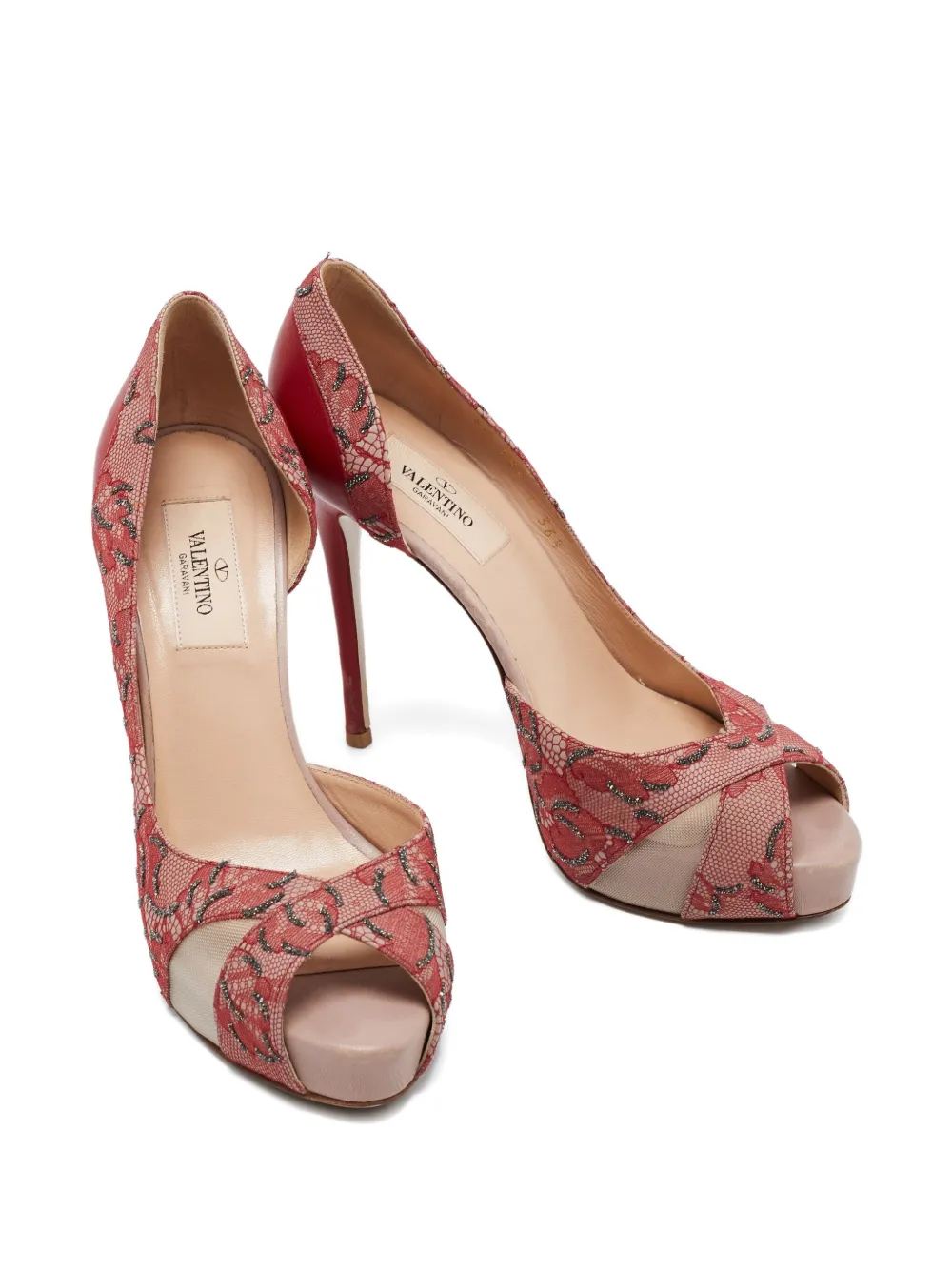 Pre-owned Valentino Garavani 115mm Lace Pumps